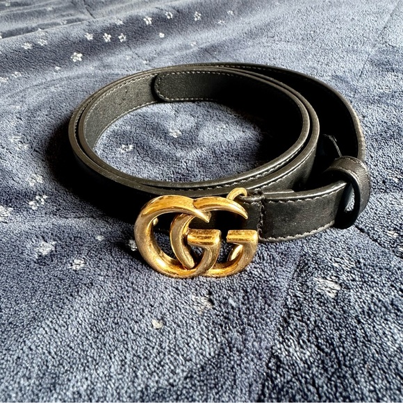 Gucci GG Marmont Thin Black Belt Gold Hardware 75cm - Picture 2 of 9